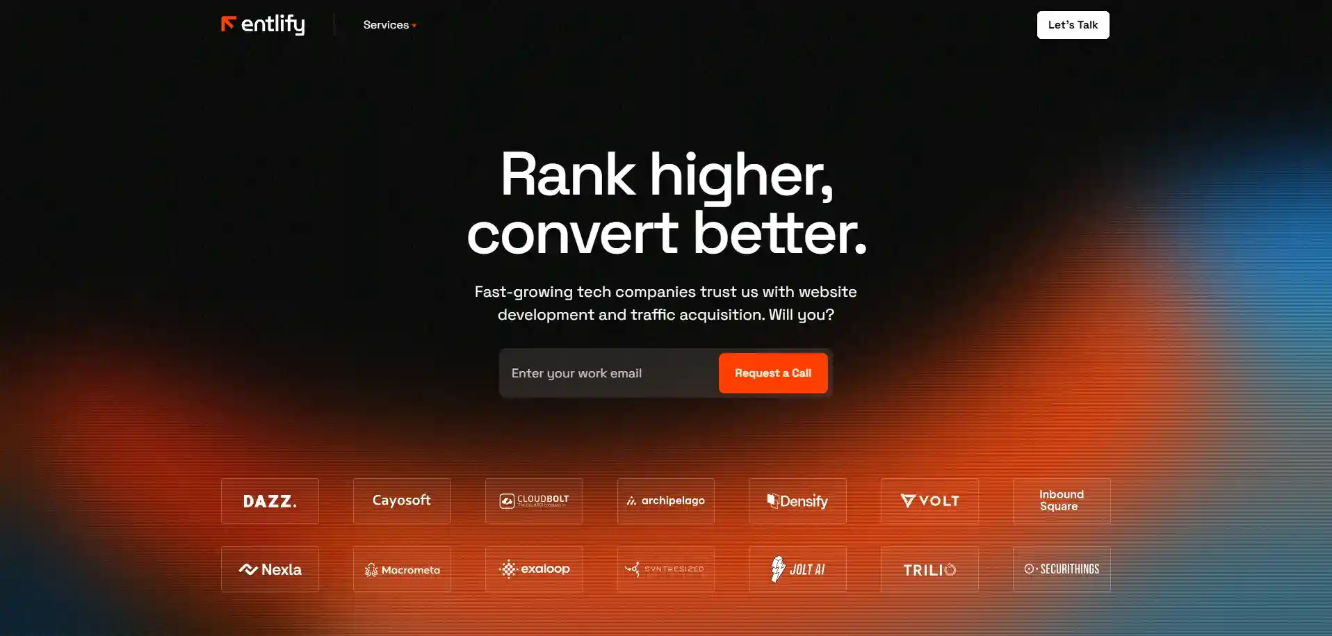 Homepage design for Entlify