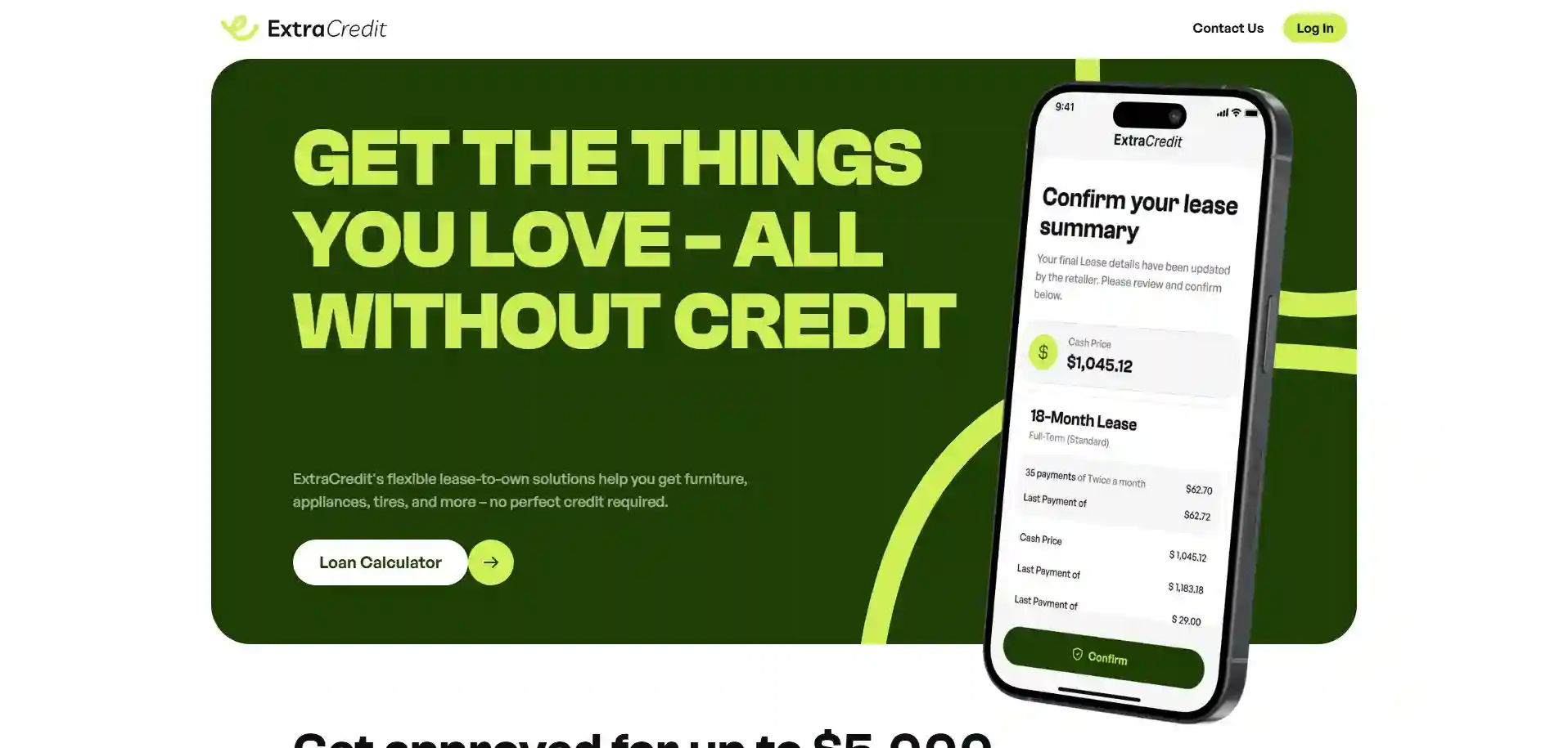 Homepage design for Extra Credit Finance