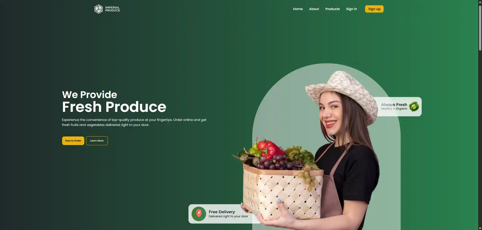 Homepage design for Imperial Produce